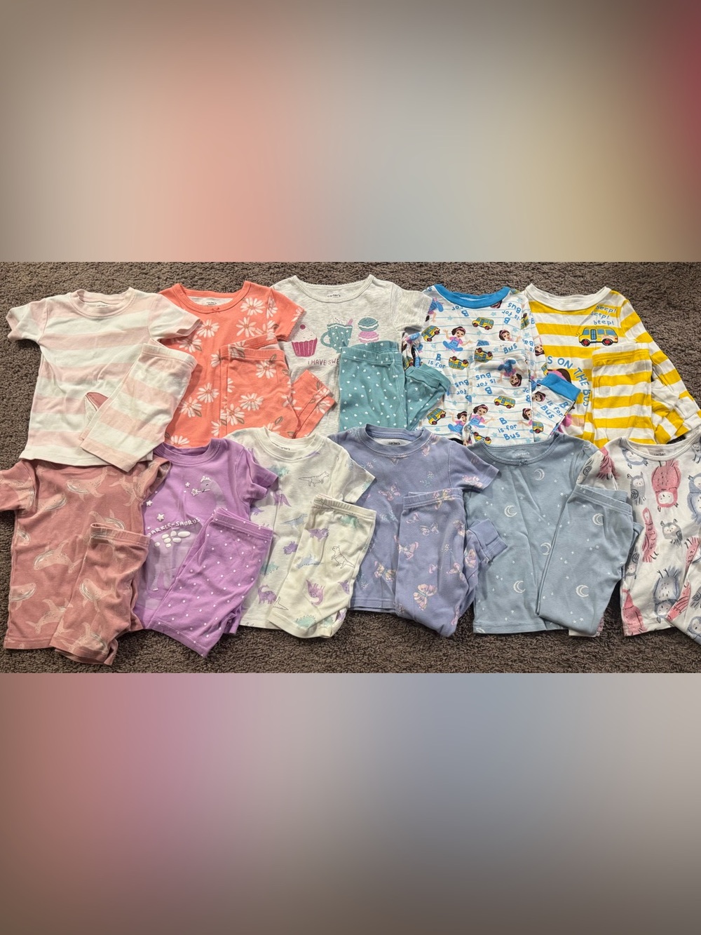 11 pairs Carters Toddler girl 3T pajamas